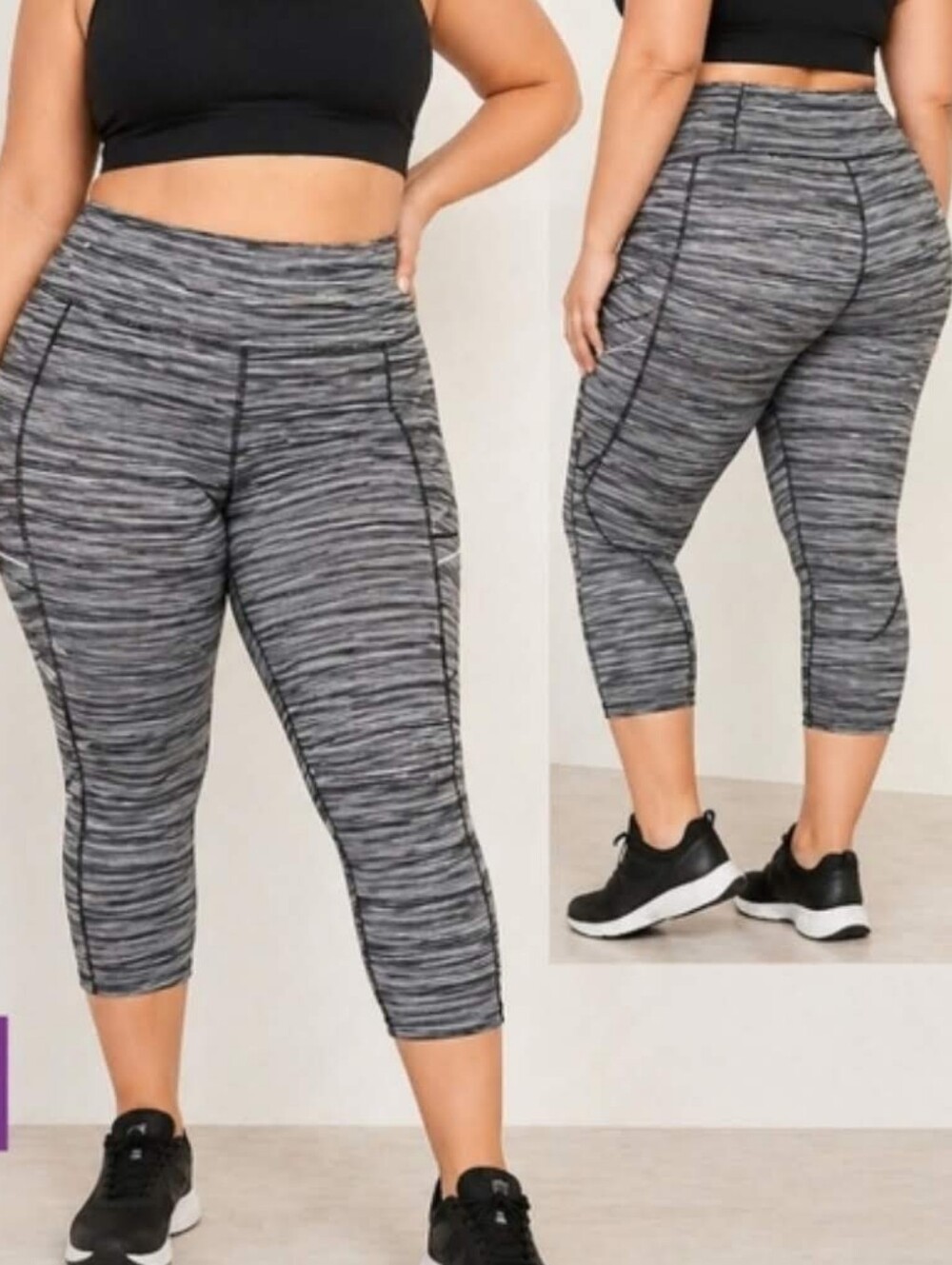 Athleta Relay Capri Leggings 1X Gray Striped Reflective Running Workout Leggings